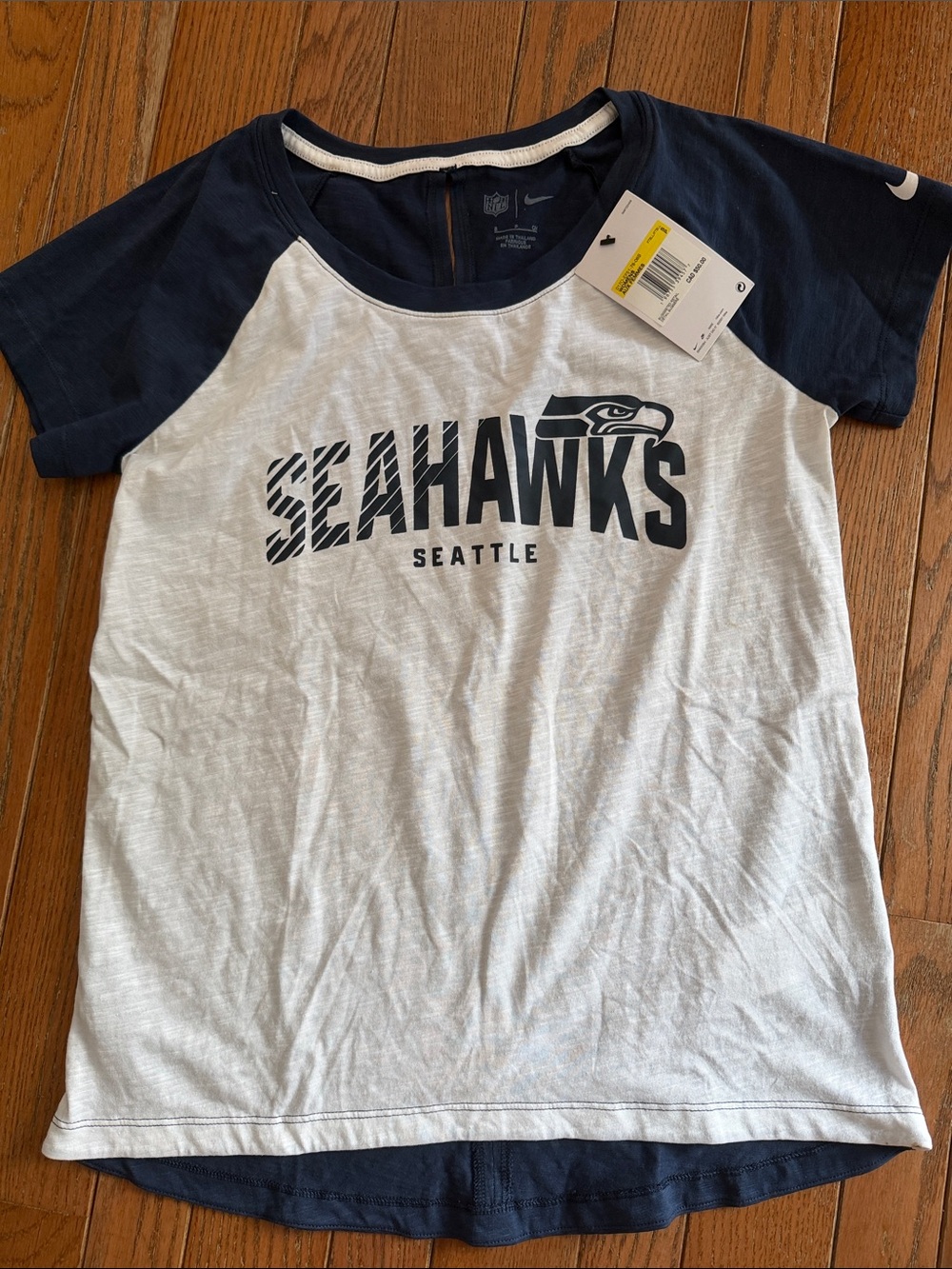 Nike woman Seattle Seahawks White & Navy Raglan Tee